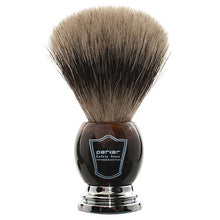 Load image into Gallery viewer, Parker Safety Razor, Premium 3-Band Pure Badger Bristle Shaving Brush with Stand, Packaged in a Gift Box, Generates a Fabulous Lather. (Faux Horn)
