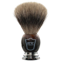 Parker Safety Razor, Premium 3-Band Pure Badger Bristle Shaving Brush with Stand, Packaged in a Gift Box, Generates a Fabulous Lather. (Faux Horn)
