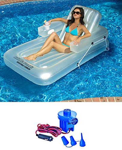 Swimline New 90521 Swimming Pool Inflatable Kickback Lounger + 12 Volt Air Pump