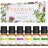 ASAKUKI Essential Oils Top 6 Gift Set, 100% Pure Therapeutic Grade Aromatherapy Oils for Diffuser,Humidifier, Massage Includes Lavender, Eucalyptus, Lemongrass, Tea Tree, Sweet Orange and Peppermint