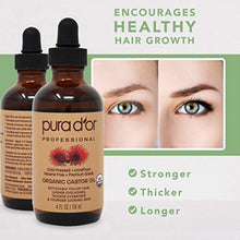 Load image into Gallery viewer, PURA DOR Organic Castor Oil (4oz) 100% Pure Natural USDA Organic: Conceal Thin, Reveal Fuller Eyebrows, Thicker Eyelashes, Hair Growth: Cold Pressed Hexane Free-Moisturize Dry Skin w/Bonus Brush Kit
