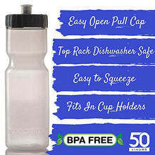 Load image into Gallery viewer, 50 Strong 6-Pack of Sports Squeeze Water Bottles - 22 oz. BPA Free Bike &amp; Sport Bottle with Easy Open Push/Pull Cap  Made in USA
