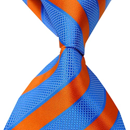 MENDENG Classic Striped Blue Yellow Jacquard Woven 100% Silk Men's Tie Necktie