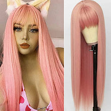 Load image into Gallery viewer, PlatinumHair Pink Wigs for Women Long Silky Straight Pink Wig with Full Bangs Heat Resistant Synthetic Hair Replacement Wigs for Costume Cosplay 24 Inch (Pack of 1)
