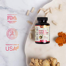 Load image into Gallery viewer, Metabolism and Natural Energy Supplements for Fatigue, Stress Relief, Energy Booster &amp; Better Mood, Energy Pills for Women &amp; Men, Ginger, Turmeric, Rhodiola Rosea + More Herbs &amp; Vitamins (60 Capsules)

