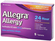 Load image into Gallery viewer, The Allegra family of products gives your family indoor and outdoor allergy relief - Allegra Allergy 24 Hour Relief (180 mg), 5 tablets
