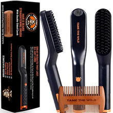 Load image into Gallery viewer, TAME THE WILD Easy Glide Beard Straightener - Fast Anti-Scald Beard Straightening Comb - Ceramic Heated Beard Brush - 3 Temperature settings - Bonus Double Sided Detangle Comb Included - Gift Set
