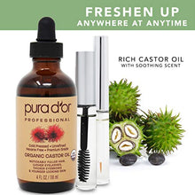 Load image into Gallery viewer, PURA DOR Organic Castor Oil (4oz) 100% Pure Natural USDA Organic: Conceal Thin, Reveal Fuller Eyebrows, Thicker Eyelashes, Hair Growth: Cold Pressed Hexane Free-Moisturize Dry Skin w/Bonus Brush Kit
