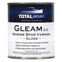 TotalBoat - 409314 Gleam Marine Spar Varnish, Gloss and Satin Polyurethane Finish for Wood, Boats and Outdoor Furniture (Clear Gloss Quart)