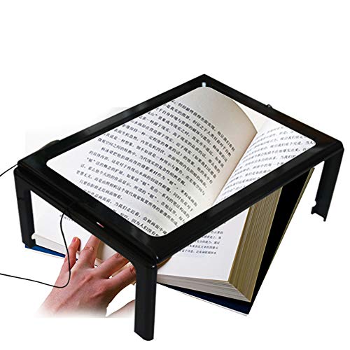 Hands-Free Magnifying Glass Large Full-Page Rectangular 3X Magnifier Led Lighted Illuminated Foldable Desktop Portable for Elder Kids for Close Work, Reading, Sewing, Cross Stitch, Inspection