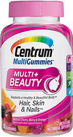 Centrum MultiGummies Multi+Beauty Supports a Healthy and Beautiful Body + Hair Skin and Nails in Natural Cherry Berry and Orange Flavors with Other Natural Flavors (90 Gummies) Pack of 2