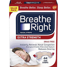 Load image into Gallery viewer, Breathe Right Extra Strength Tan Nasal Strips, Nasal Congestion Relief due to Colds &amp; Allergies, Reduces Nasal Snoring caused by Nasal Congestion, Drug-Free, 44 count
