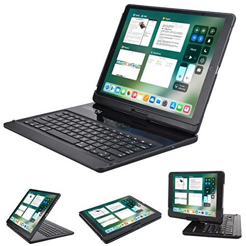 LENRICH iPad pro 12.9 case with keyboard 2017 2015,360 Rotatable Wireless Keyboard Smart Folio 180 Swivel Stand Hard Shell Cover Auto Sleep/Wake up Black