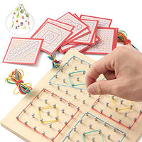 ZaxiDeel Wooden Geoboard Mathematical Manipulative Matrix 10x10 Learning Material, Educational Toy for Kids with Rubber Bands and Cards to Create Patterns and Shapes for Preschool Classrooms with Bag