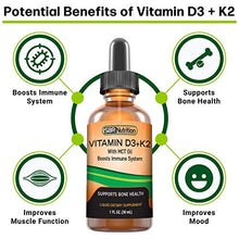 Load image into Gallery viewer, MAX Absorption, Vitamin D3 + K2 (MK-7) Liquid Drops with MCT Oil, Peppermint Flavor, Helps Support Strong Bones and Healthy Heart

