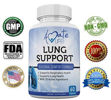 Load image into Gallery viewer, Lung Support Dietary Supplements Herbal Breathing Support 10 Active Ingredients Original Formula for Lung Health Lung Cleanse Formula Supplement for Bronchial System 60 Capsules Non GMO by Amate Life
