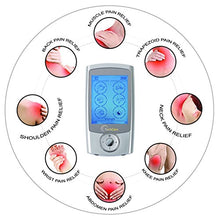 Load image into Gallery viewer, TechCare Pro TENS Unit 24 Modes Best Portable Massager Back Neck Stress Sciatic Pain, Handheld Full Body Palm Plus Digital Pulse Impulse Professional Micro Massager (Silver)
