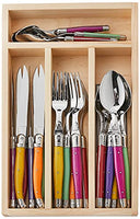 Jean Dubost 24 Piece Everyday Flatware Set with Handles in a Tray, Multicolored