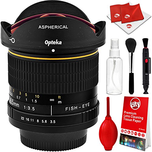 Opteka 6.5mm f/3.5 HD Aspherical Wide Angle Fisheye Lens with Optical Cleaning Kit for Canon EOS 80D, 77D, 70D, 60D, 60Da, 50D, 7D, T7i, T7s, T7, T6s, T6i, T6, T5i, T5, SL2 and SL1 Digital SLR Cameras