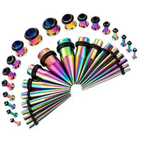 BodyJ4You 36PC Gauges Kit Ear Stretching 14G-00G Rainbow Steel Tunnel Plugs Tapers Piecing Set