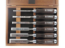 Load image into Gallery viewer, Narex 6 pc Set 6 mm (1/4), 10 (3/8), 12 (1/2), 16 (5/8), 20 (13/16), 26 (1-1/16) Woodworking Chisels in Wooden Presentation Box 853053
