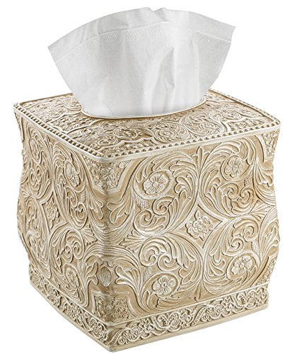 Creative Scents Square Tissue Box Cover  Decorative Bathroom Tissue Holder is Finished in Beautiful Victoria Collection for Cute Elegant Bathroom Decor (Beige)