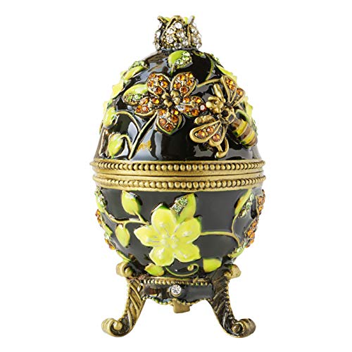 Apropos Hand- Painted Vintage Style Bee and Flowers Faberge Egg with Rich Enamel and Sparkling Rhinestones Jewelry Trinket Box (Purple)