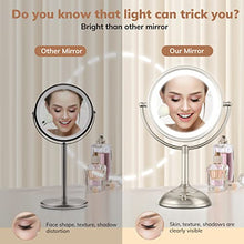 Load image into Gallery viewer, Professional 8.5&quot; Large Lighted Makeup Mirror Updated with 3 Color Lights, 1X/10X Magnifying Swivel Vanity Mirror with 32 Premium LED Lights, Brightness Dimmable Cosmetic Mirror, Senior Pearl Nickel

