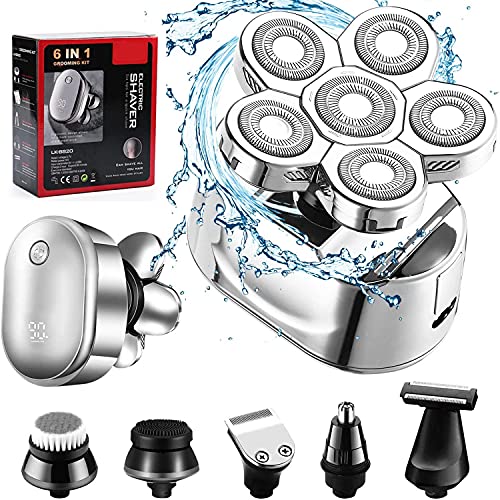 RESUXI Electric Razor for Men Upgrade 6 in 1 Bald Head Face Shavers for Men Cordless Rechargeable Electric Shaver Grooming Kit IPX6 Waterproof Mens Rotary Shavers with LED Display Wet &Dry Shaving