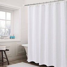 Load image into Gallery viewer, Barossa Design Fabric Shower Curtain White Hotel Grade, Water Repellent, Machine Washable, 71 x 72 inches Brick Geometric Dobby Pattern for Bathroom
