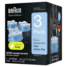 Load image into Gallery viewer, Braun Clean and Renew Electric Shaver Cleaning Cartridges, Hygienically Cleans, Removing Residual Hair &amp; Skin Particles, 3 Pack, Lemon Fresh
