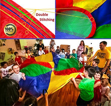 Load image into Gallery viewer, VOMLine Play Parachute 12 Foot for Kids with Extra Strong Smudge Resistant-Handles, Proper Selection of Matching Colors On The Basis of Experimental Color Testing, with High-Grade Stitching
