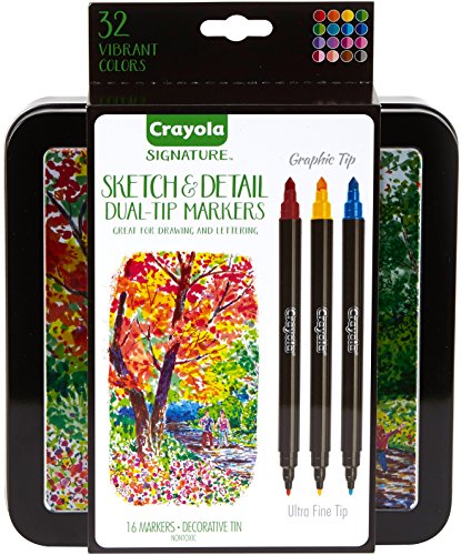 Crayola Sketch & Detail Dual-Tip Markers, 16 Count, Gift