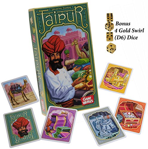 Jaipur Card Game   With 4 Bonus Gold Swirl Dice