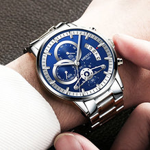 Load image into Gallery viewer, Watches Men&#39;s Business Dress Chronograph Quartz Watch Stainless Steel Sport Waterproof Wristwatch Blue

