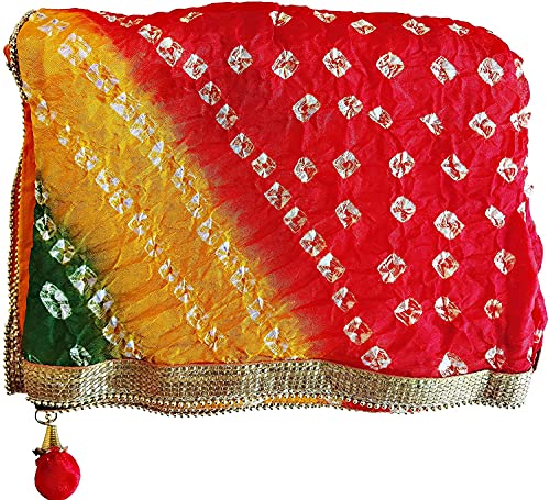 C&G INDIA Women's Bandhej Art Silk Dupatta (Tamna-258_Red)